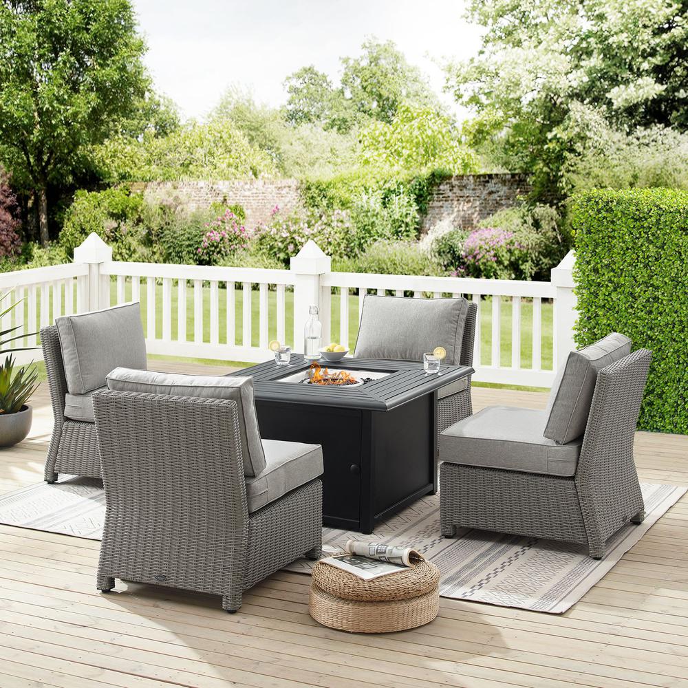 Bradenton 5Pc Outdoor Wicker Conversation Set W/Fire Table Gray/Gray - Dante Fire Table & 4 Armless Chairs. Picture 8