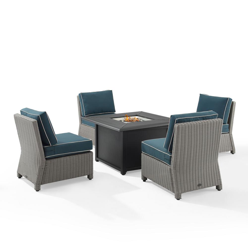 Bradenton 5Pc Outdoor Wicker Conversation Set W/Fire Table Navy/Gray - Dante Fire Table & 4 Armless Chairs. Picture 2