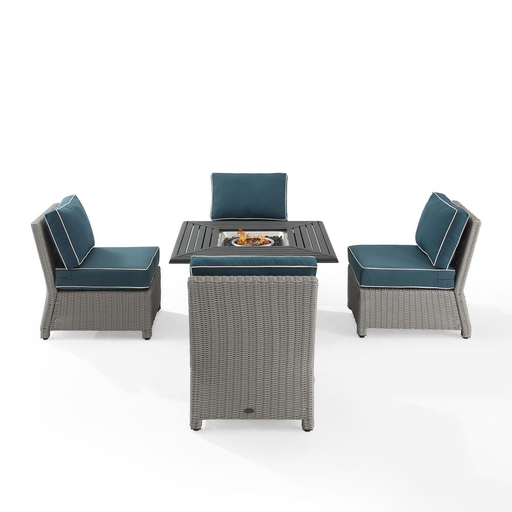 Bradenton 5Pc Outdoor Wicker Conversation Set W/Fire Table Navy/Gray - Dante Fire Table & 4 Armless Chairs. Picture 3