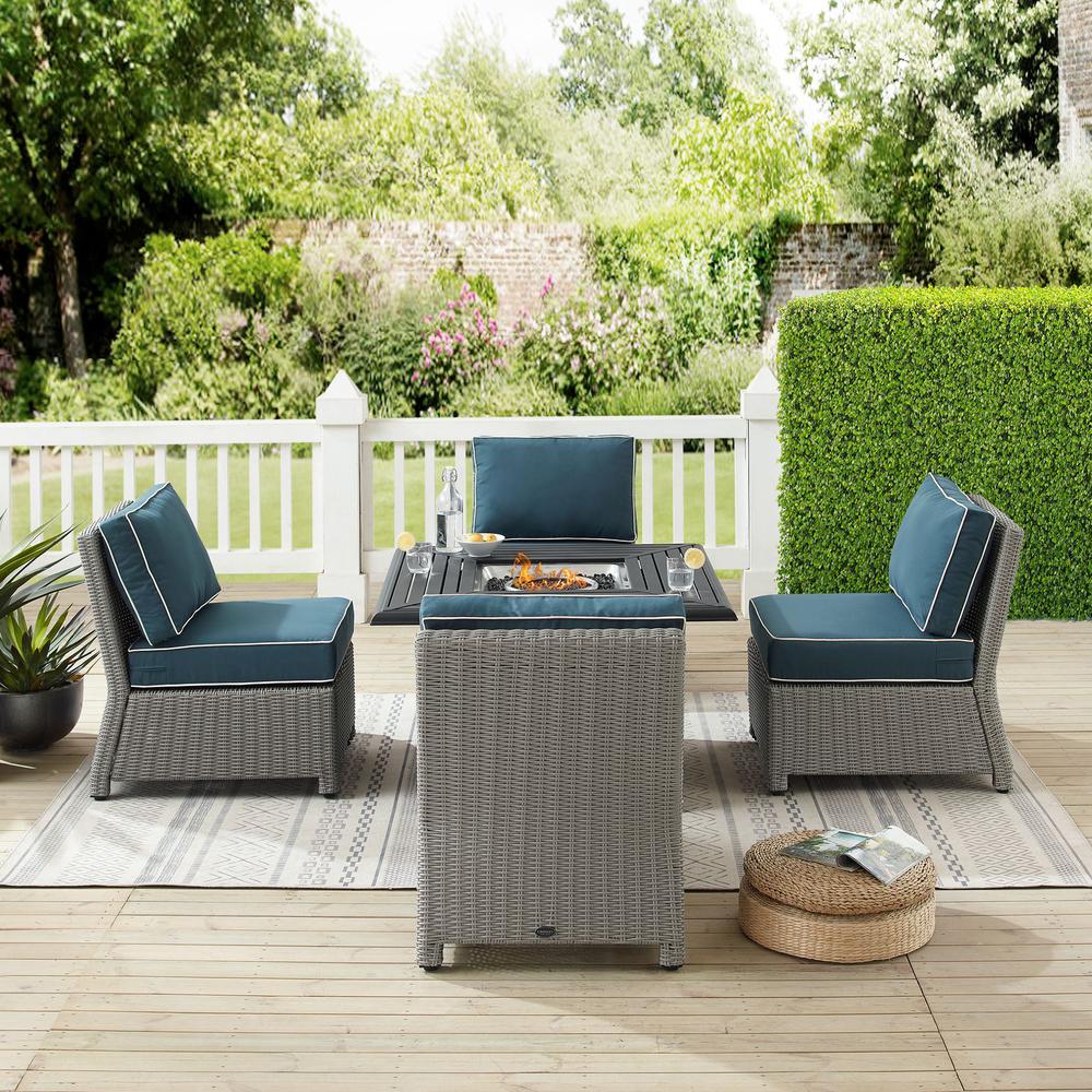Bradenton 5Pc Outdoor Wicker Conversation Set W/Fire Table Navy/Gray - Dante Fire Table & 4 Armless Chairs. Picture 6