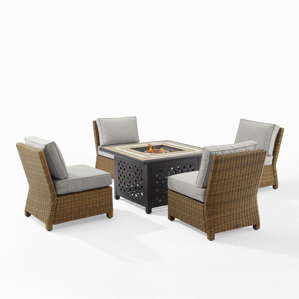 Bradenton 5Pc Outdoor Wicker Conversation Set W/Fire Table Gray/Weathered Brown - Tucson Fire Table & 4 Armless Chairs. Picture 3