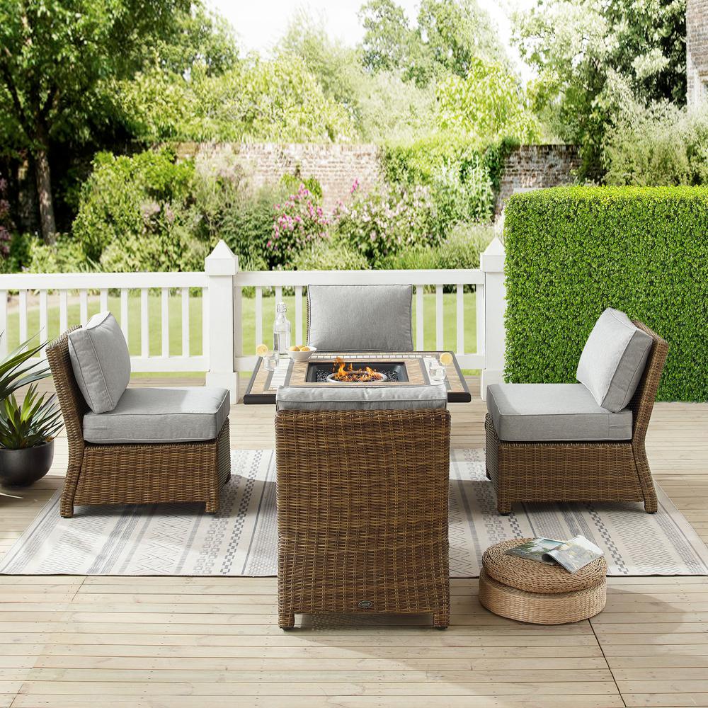 Bradenton 5Pc Outdoor Wicker Conversation Set W/Fire Table Gray/Weathered Brown - Tucson Fire Table & 4 Armless Chairs. Picture 11
