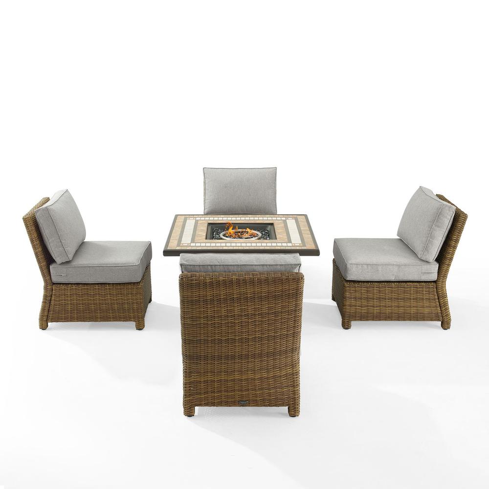 Bradenton 5Pc Outdoor Wicker Conversation Set W/Fire Table Gray/Weathered Brown - Tucson Fire Table & 4 Armless Chairs. Picture 1