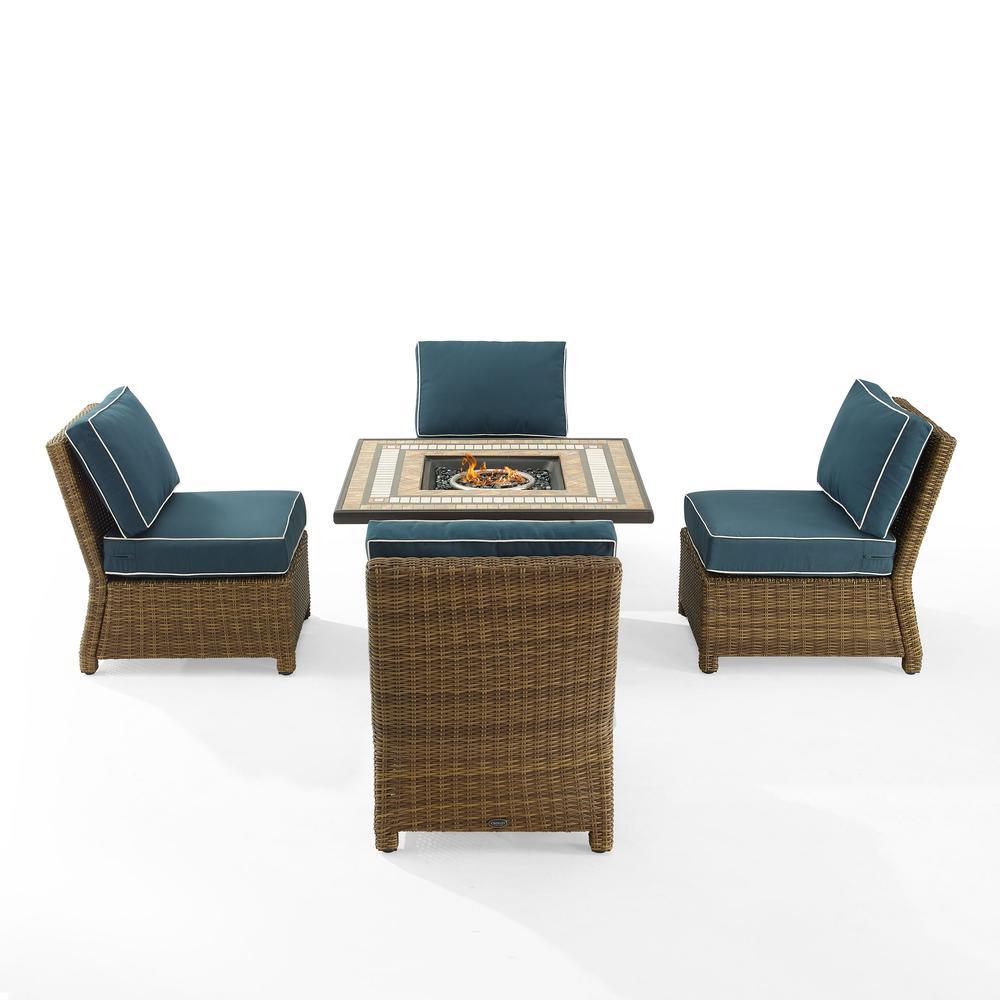 Bradenton 5Pc Outdoor Wicker Conversation Set W/Fire Table Navy/Weathered Brown - Tucson Fire Table & 4 Armless Chairs. Picture 2