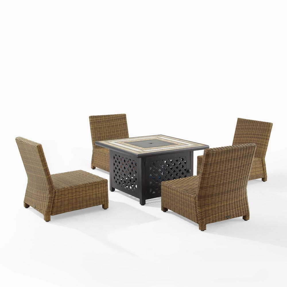 Bradenton 5Pc Outdoor Wicker Conversation Set W/Fire Table Navy/Weathered Brown - Tucson Fire Table & 4 Armless Chairs. Picture 3