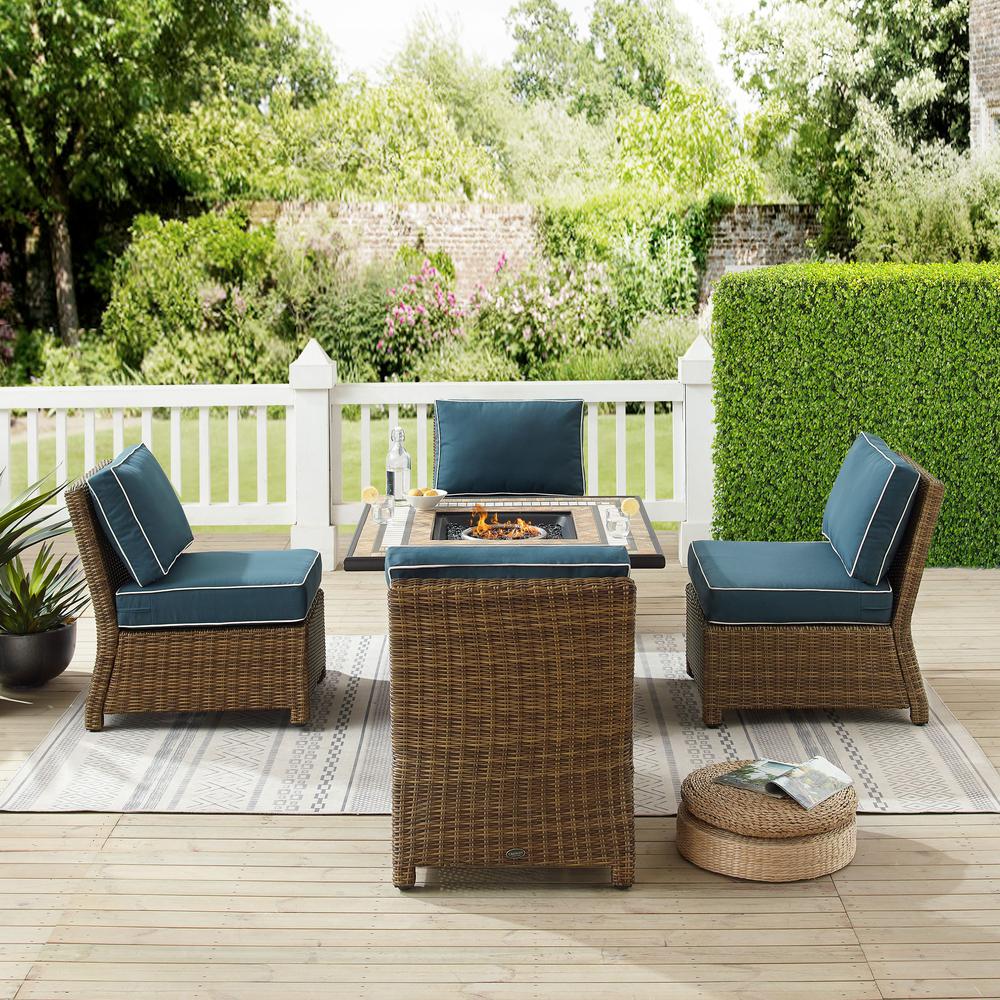 Bradenton 5Pc Outdoor Wicker Conversation Set W/Fire Table Navy/Weathered Brown - Tucson Fire Table & 4 Armless Chairs. Picture 9