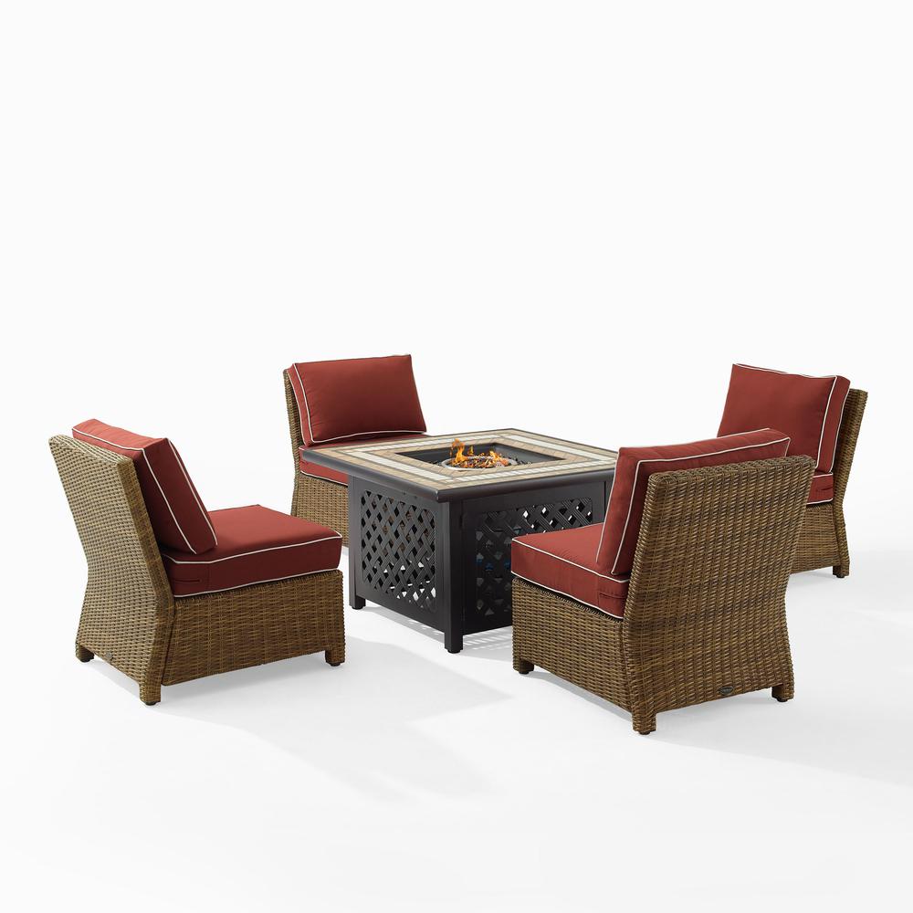 Bradenton 5Pc Outdoor Wicker Conversation Set W/Fire Table Sangria/Weathered Brown - Tucson Fire Table & 4 Armless Chairs. The main picture.
