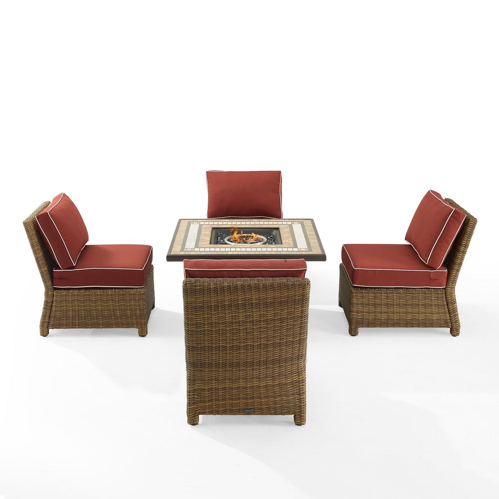 Bradenton 5Pc Outdoor Wicker Conversation Set W/Fire Table Sangria/Weathered Brown - Tucson Fire Table & 4 Armless Chairs. Picture 6