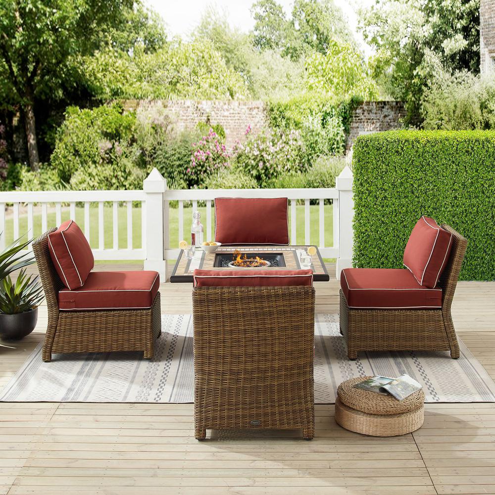 Bradenton 5Pc Outdoor Wicker Conversation Set W/Fire Table Sangria/Weathered Brown - Tucson Fire Table & 4 Armless Chairs. Picture 8