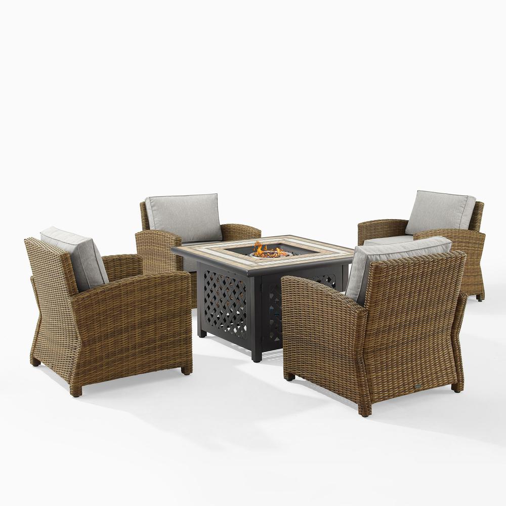 Bradenton 5Pc Outdoor Wicker Conversation Set W/Fire Table Gray/Weathered Brown - Tucson Fire Table & 4 Armchairs. Picture 2