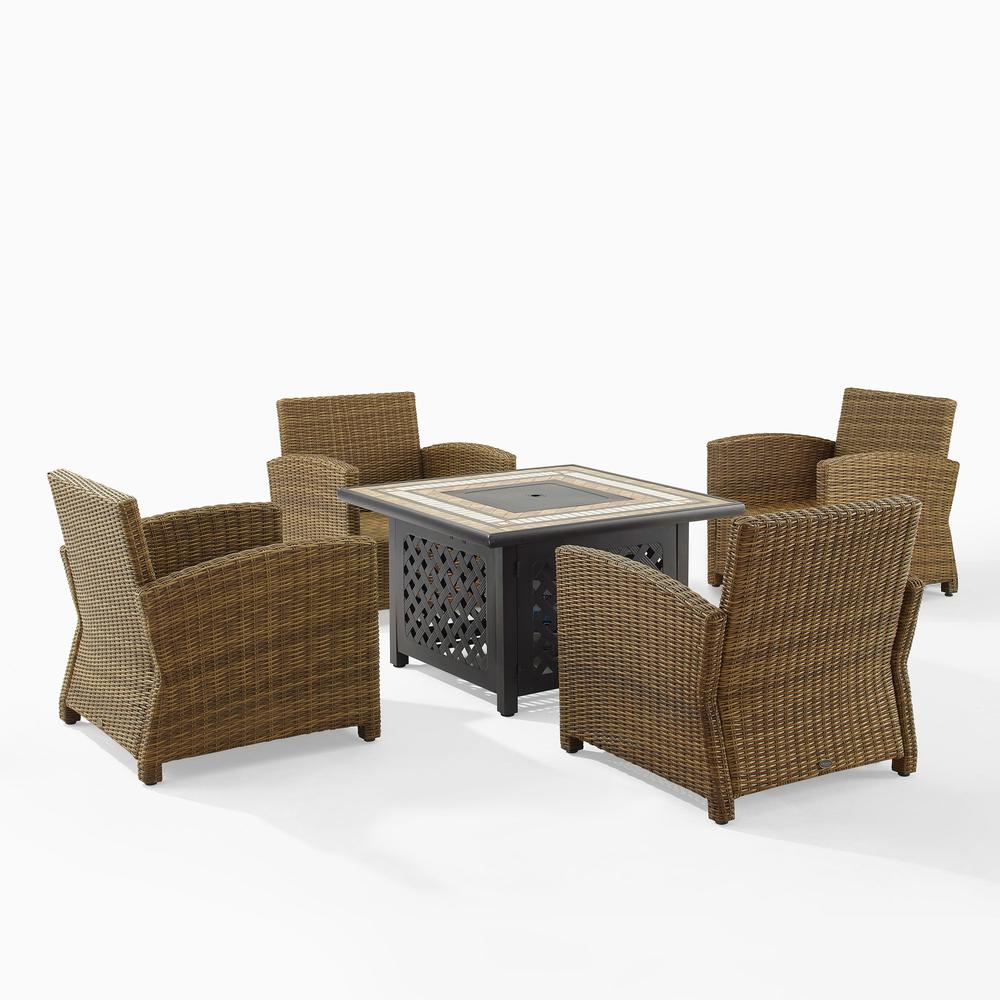 Bradenton 5Pc Outdoor Wicker Conversation Set W/Fire Table Gray/Weathered Brown - Tucson Fire Table & 4 Armchairs. Picture 3