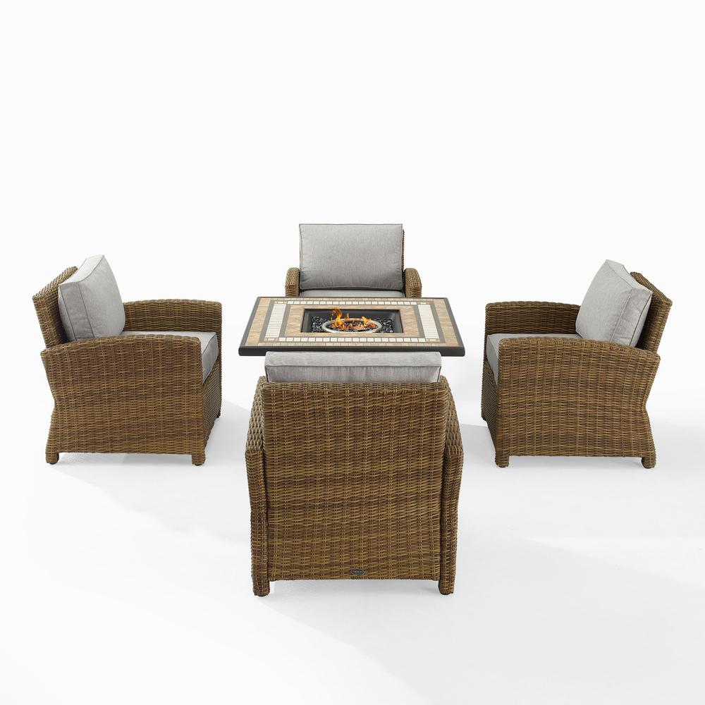 Bradenton 5Pc Outdoor Wicker Conversation Set W/Fire Table Gray/Weathered Brown - Tucson Fire Table & 4 Armchairs. Picture 4