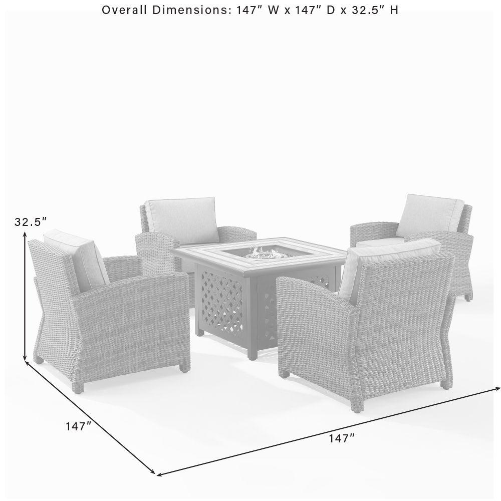 Bradenton 5Pc Outdoor Wicker Conversation Set W/Fire Table Gray/Weathered Brown - Tucson Fire Table & 4 Armchairs. Picture 5