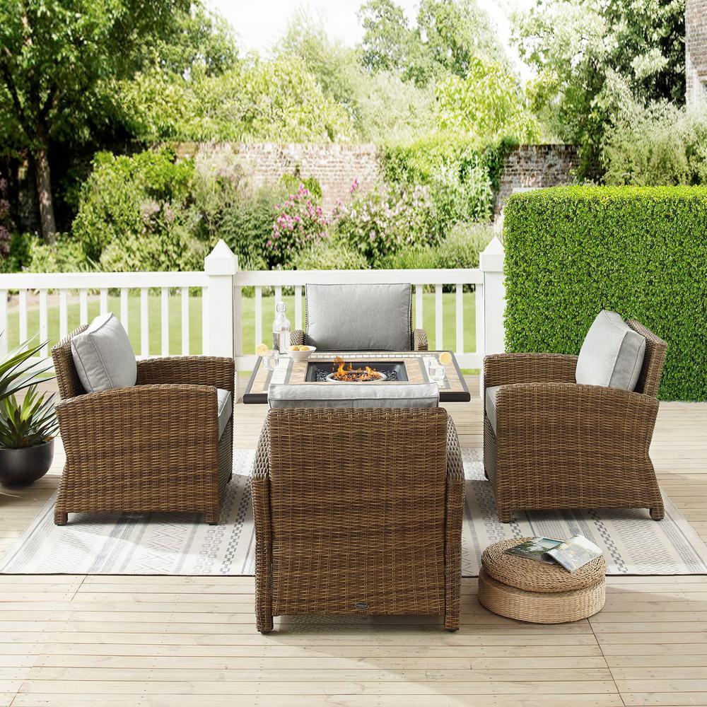 Bradenton 5Pc Outdoor Wicker Conversation Set W/Fire Table Gray/Weathered Brown - Tucson Fire Table & 4 Armchairs. Picture 8