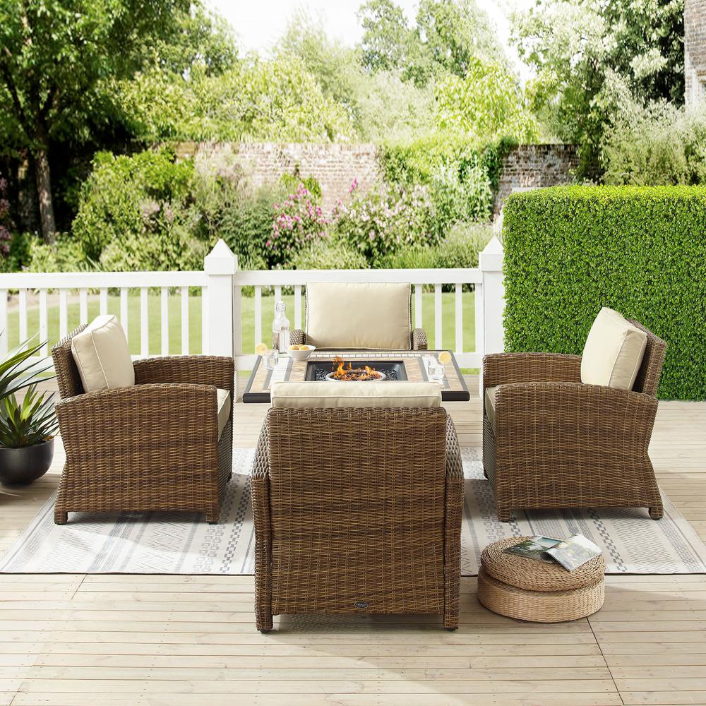 Bradenton 5Pc Outdoor Wicker Conversation Set W/Fire Table Sand/Weathered Brown - Tucson Fire Table & 4 Armchairs. Picture 8