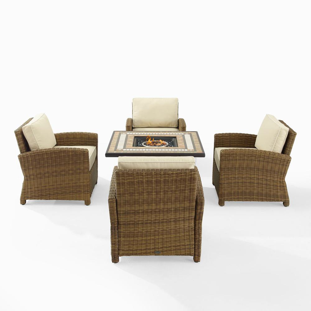 Bradenton 5Pc Outdoor Wicker Conversation Set W/Fire Table Sand/Weathered Brown - Tucson Fire Table & 4 Armchairs. Picture 2