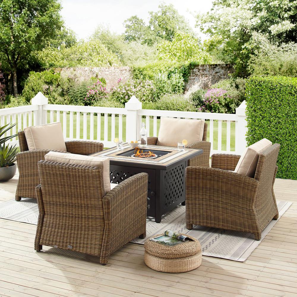 Bradenton 5Pc Outdoor Wicker Conversation Set W/Fire Table Sand/Weathered Brown - Tucson Fire Table & 4 Armchairs. Picture 10
