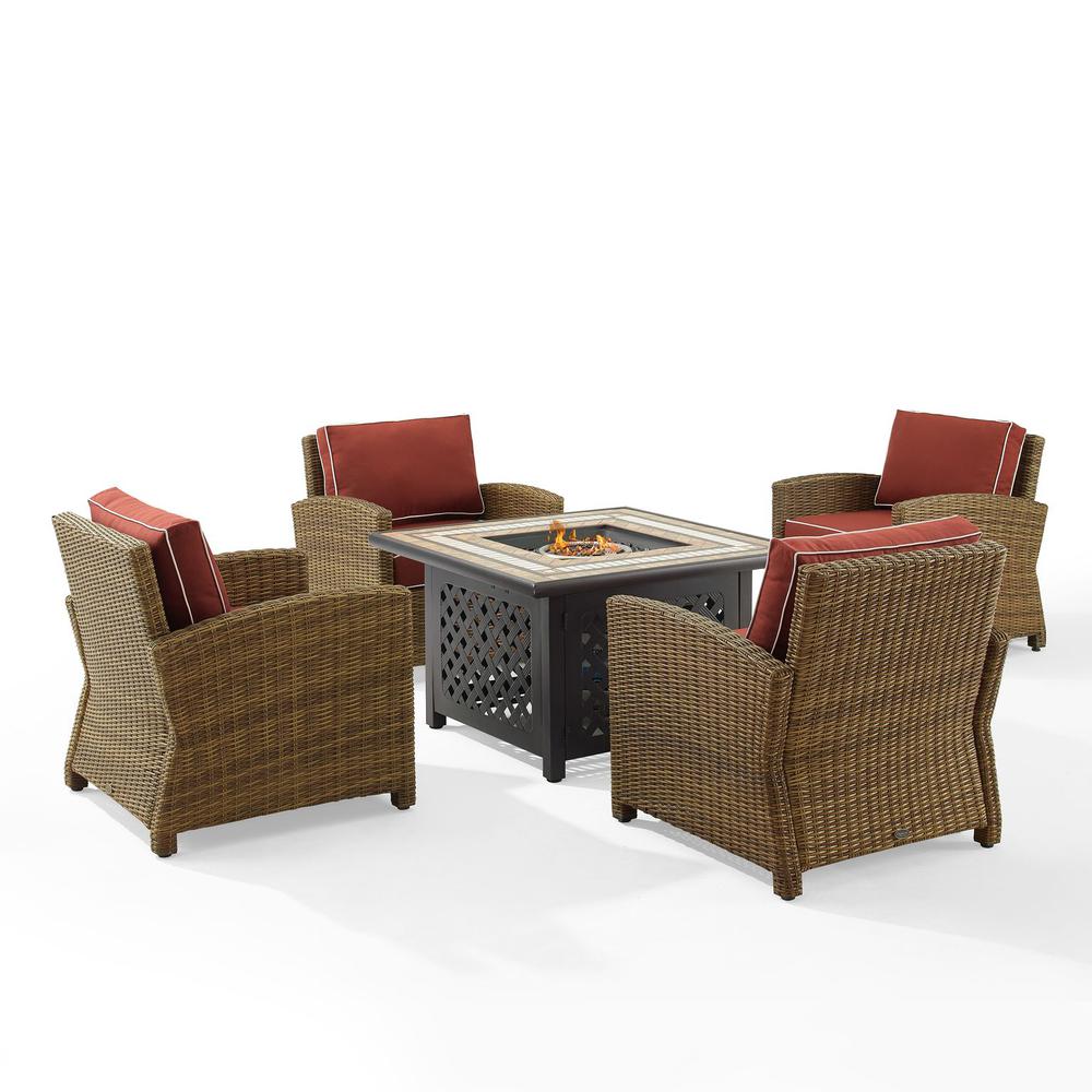 Bradenton 5Pc Outdoor Wicker Conversation Set W/Fire Table Sangria/Weathered Brown - Tucson Fire Table & 4 Armchairs. Picture 4