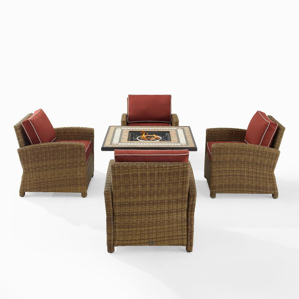Bradenton 5Pc Outdoor Wicker Conversation Set W/Fire Table Sangria/Weathered Brown - Tucson Fire Table & 4 Armchairs. Picture 7
