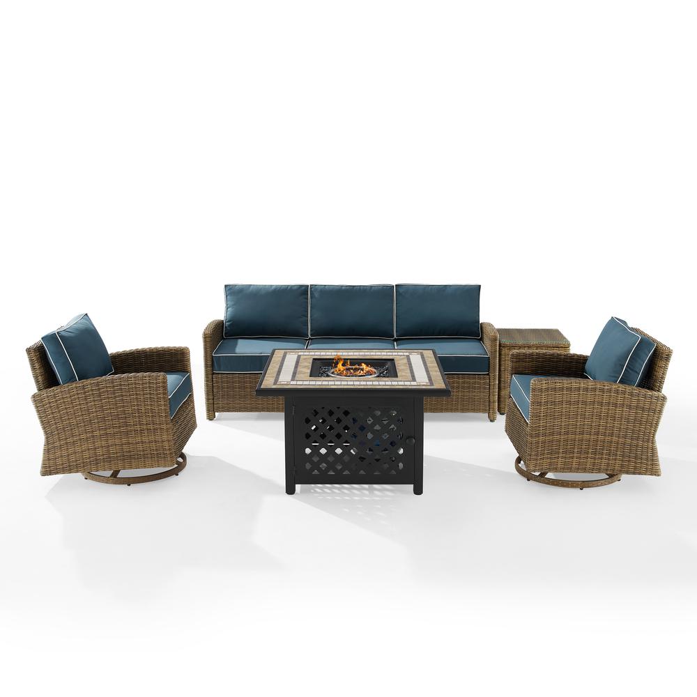 Bradenton 5Pc Swivel Rocker And Sofa Set W/Fire Table Navy/Weathered Brown - Tucson Fire Table, Sofa, Side Table, & 2 Swivel Rockers. Picture 7