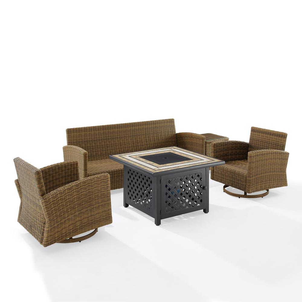 Bradenton 5Pc Swivel Rocker And Sofa Set W/Fire Table Navy/Weathered Brown - Tucson Fire Table, Sofa, Side Table, & 2 Swivel Rockers. Picture 9