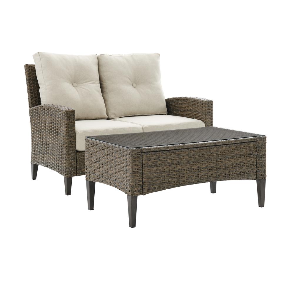 Rockport Outdoor Wicker 2Pc High Back Conversation Set Oatmeal/Light Brown - Loveseat & Coffee Table. Picture 14