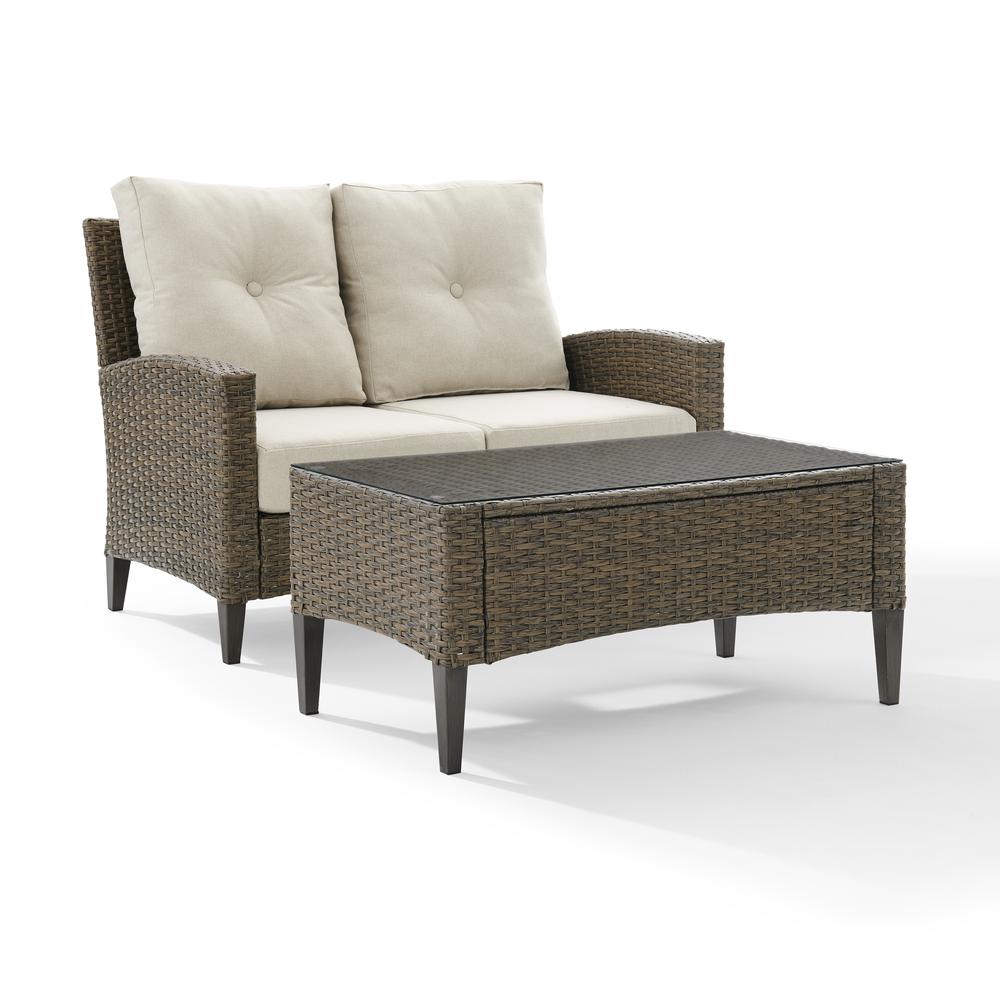 Rockport Outdoor Wicker 2Pc High Back Conversation Set Oatmeal/Light Brown - Loveseat & Coffee Table. Picture 1