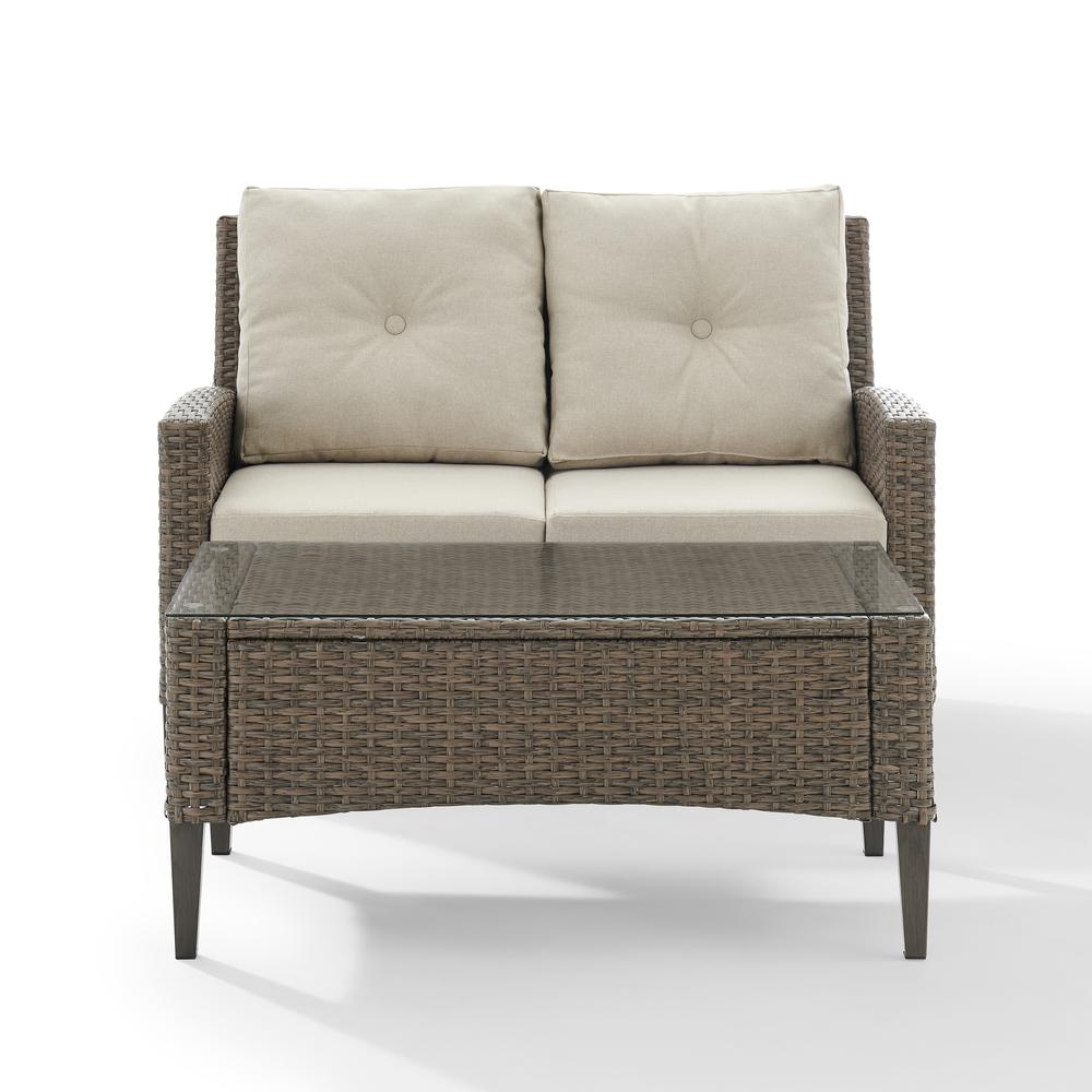 Rockport Outdoor Wicker 2Pc High Back Conversation Set Oatmeal/Light Brown - Loveseat & Coffee Table. Picture 17