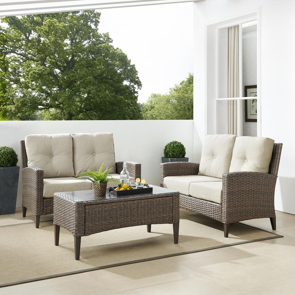 Rockport Outdoor Wicker 3Pc High Back Conversation Set Oatmeal/Light Brown - Coffee Table & 2 Loveseats. Picture 15