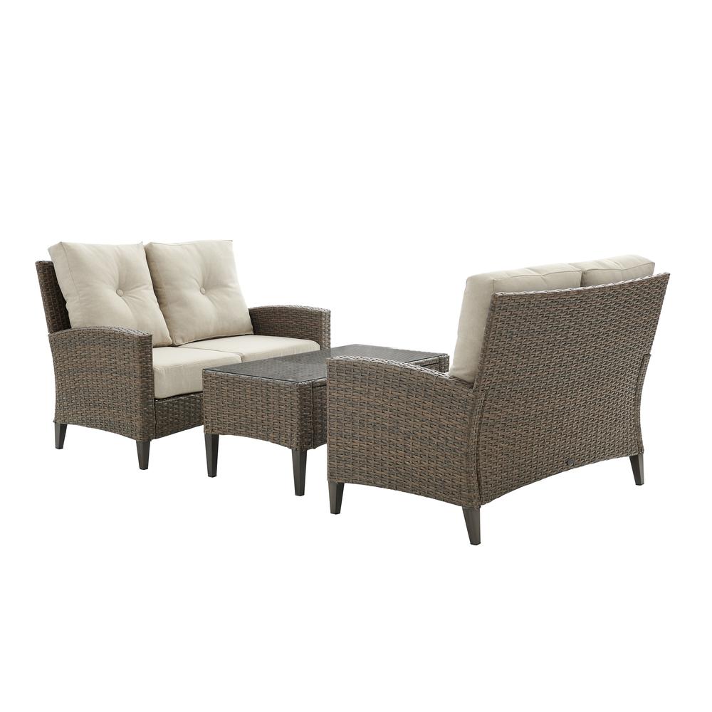 Rockport Outdoor Wicker 3Pc High Back Conversation Set Oatmeal/Light Brown - Coffee Table & 2 Loveseats. Picture 8