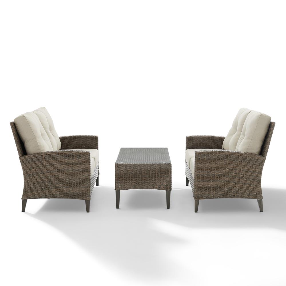 Rockport Outdoor Wicker 3Pc High Back Conversation Set Oatmeal/Light Brown - Coffee Table & 2 Loveseats. Picture 14