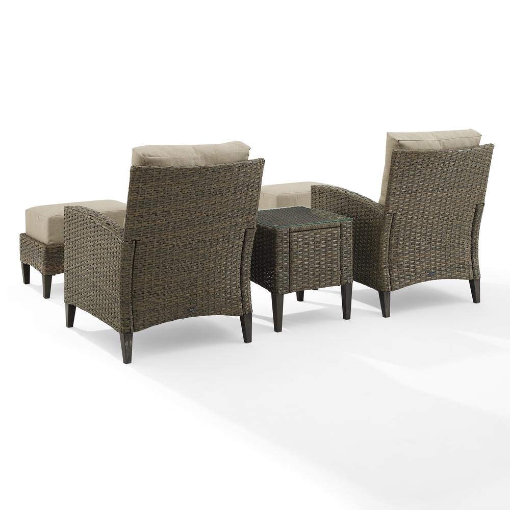 Rockport 5Pc Outdoor Wicker High Back Chair Set Oatmeal/Light Brown - Side Table, 2 Armchairs, & 2 Ottomans. Picture 11