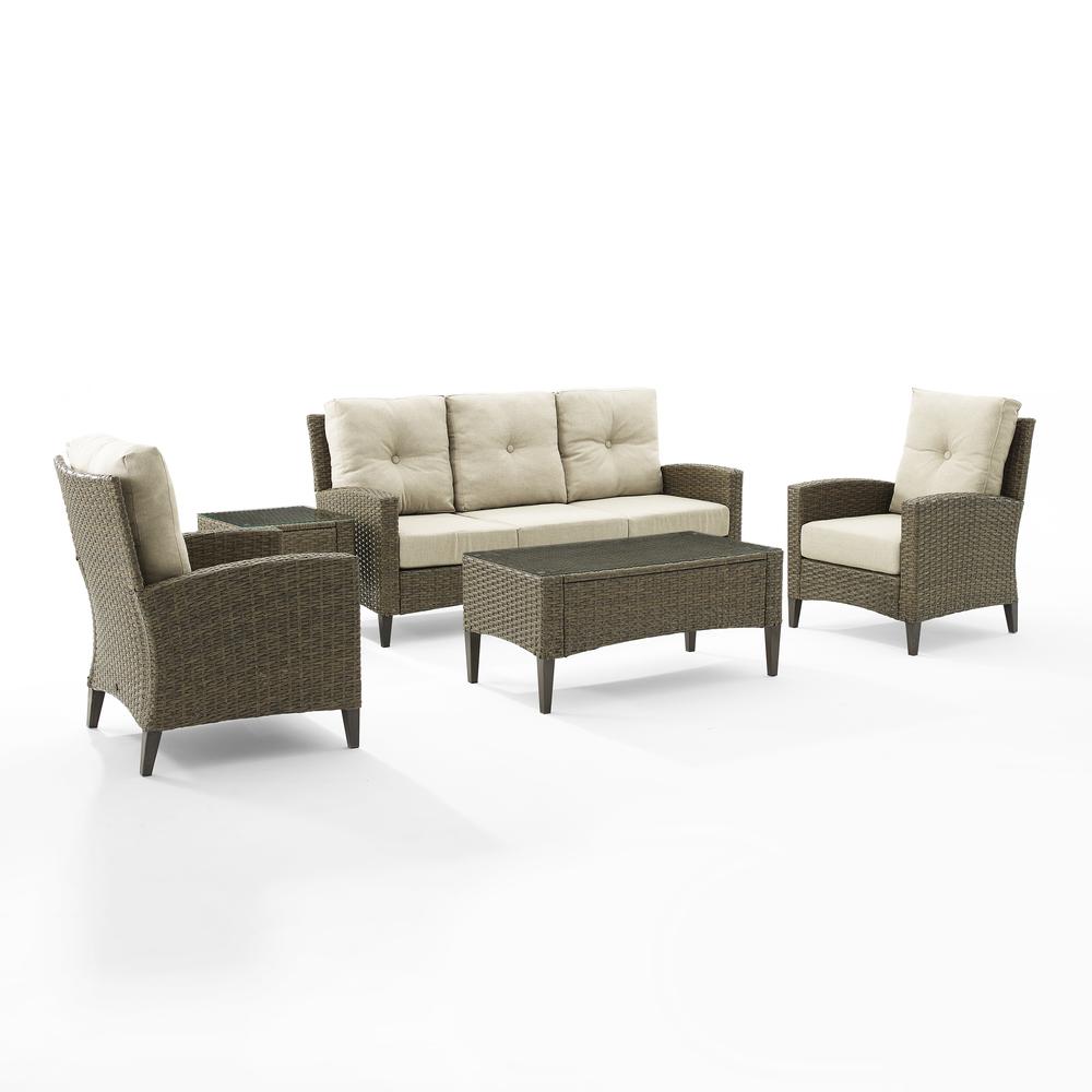 Rockport 5Pc Outdoor Wicker High Back Sofa Set Oatmeal/Light Brown - Sofa, Coffee Table, Side Table, & 2 Armchairs. Picture 11