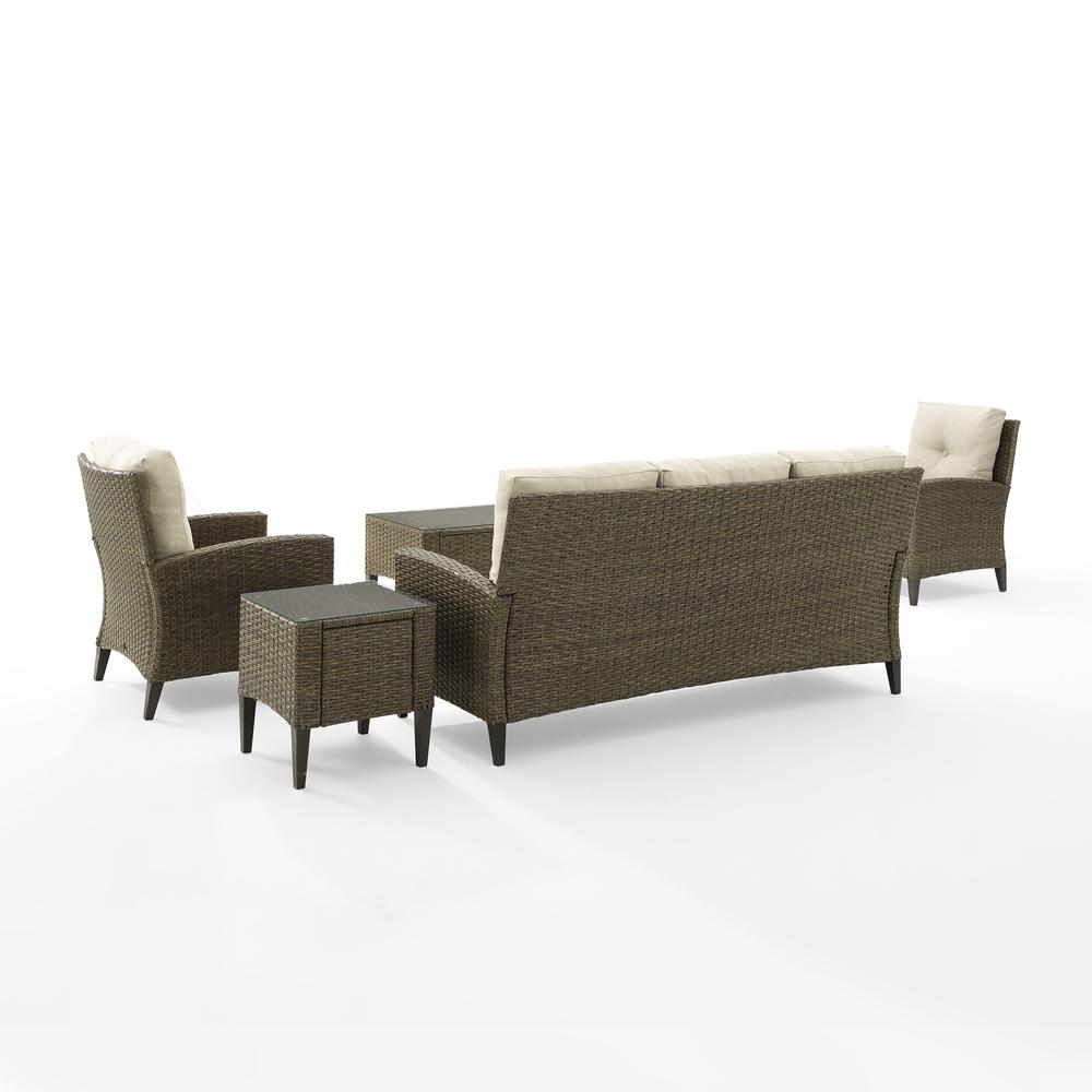 Rockport 5Pc Outdoor Wicker High Back Sofa Set Oatmeal/Light Brown - Sofa, Coffee Table, Side Table, & 2 Armchairs. Picture 13