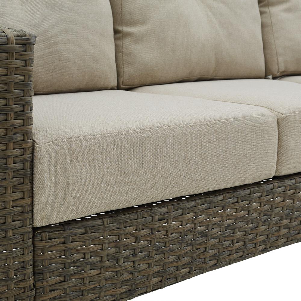 Rockport 5Pc Outdoor Wicker High Back Sofa Set Oatmeal/Light Brown - Sofa, Coffee Table, Side Table, & 2 Armchairs. Picture 9