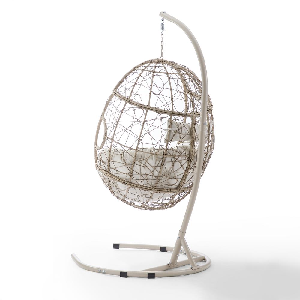 Cleo Outdoor Wicker Hanging Egg Chair Light Brown/Sand - Egg Chair & Stand. Picture 10