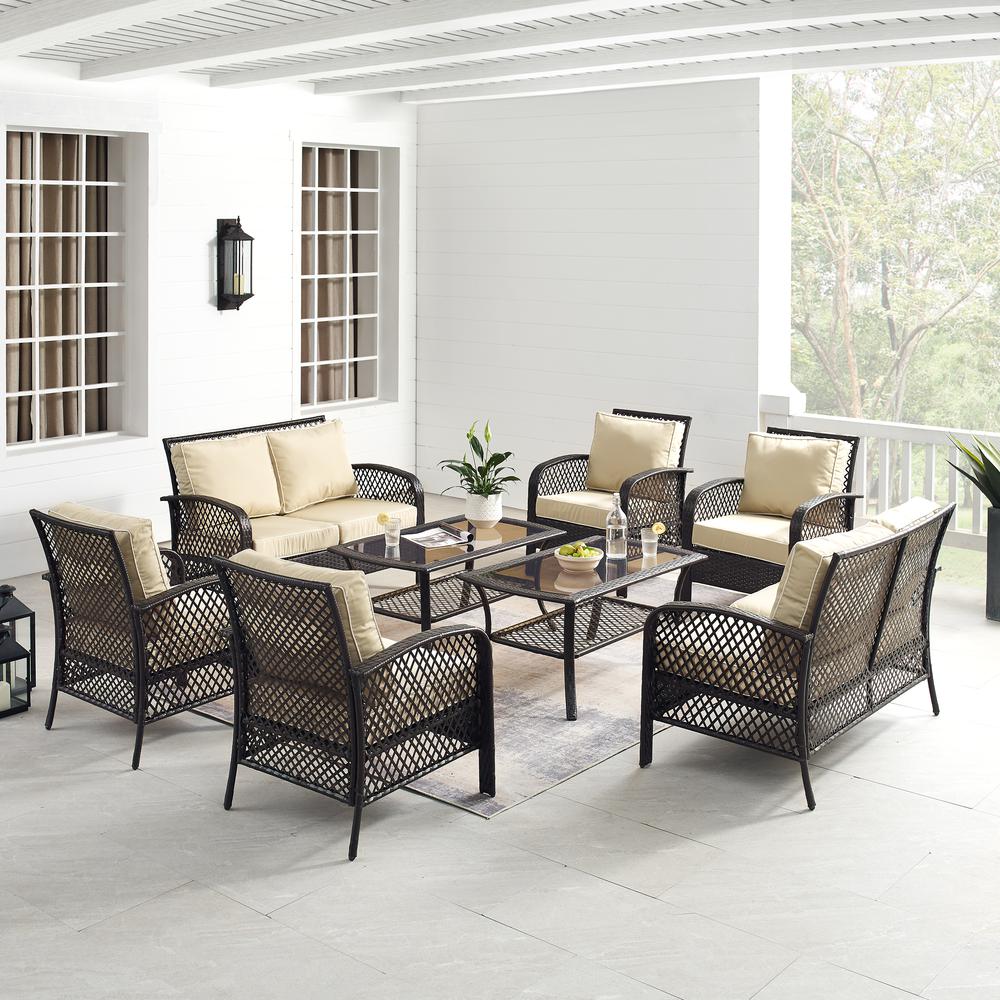 Tribeca 8Pc Outdoor Wicker Conversation Set Sand/Brown - 2 Loveseats, 4 Armchairs, & 2 Coffee Tables. Picture 1