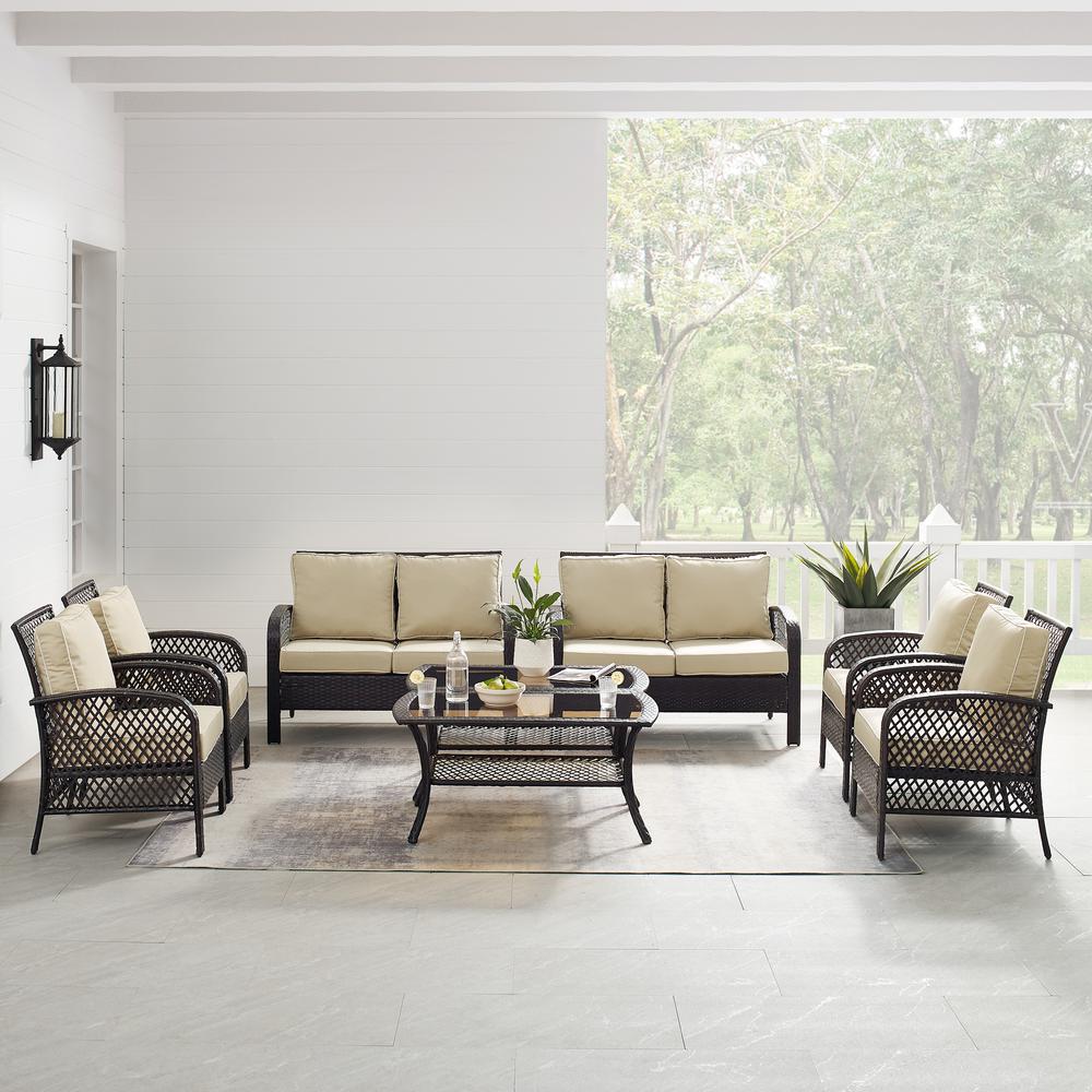 Tribeca 8Pc Outdoor Wicker Conversation Set Sand/Brown - 2 Loveseats, 4 Armchairs, & 2 Coffee Tables. Picture 2