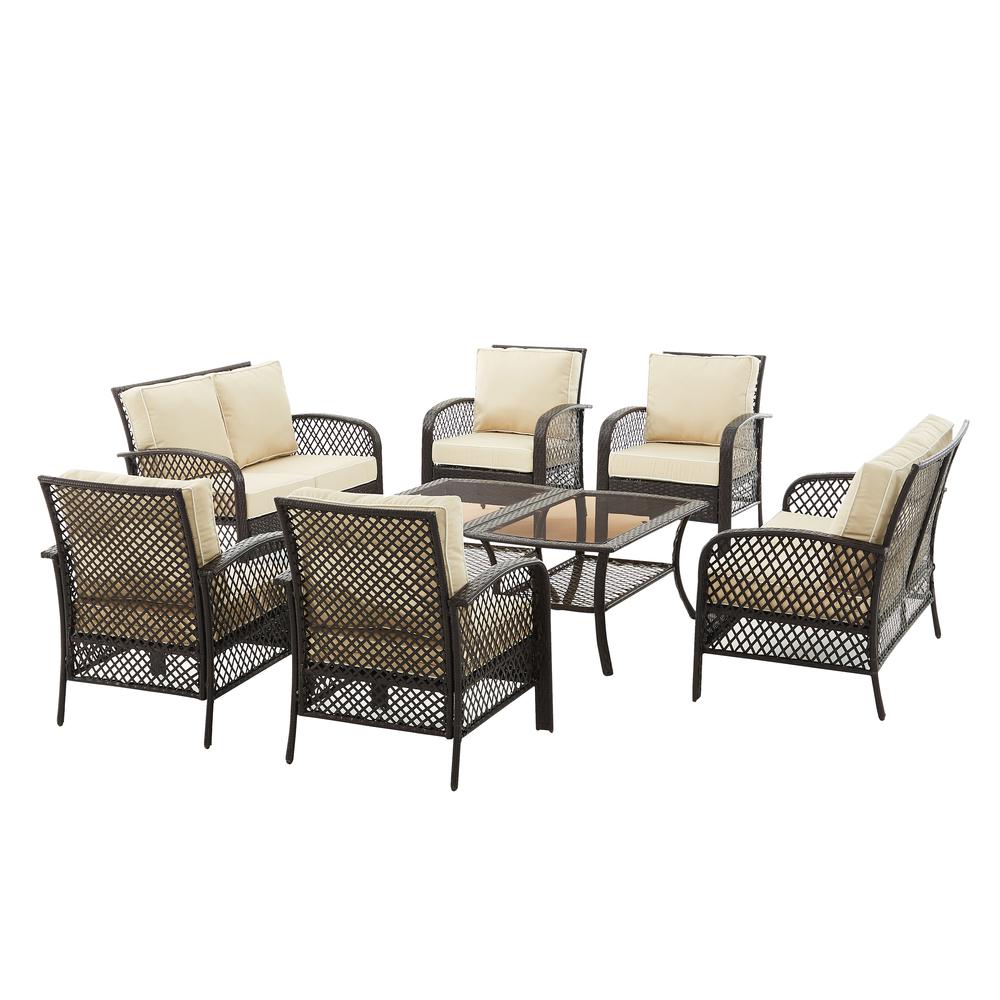 Tribeca 8Pc Outdoor Wicker Conversation Set Sand/Brown - 2 Loveseats, 4 Armchairs, & 2 Coffee Tables. Picture 3