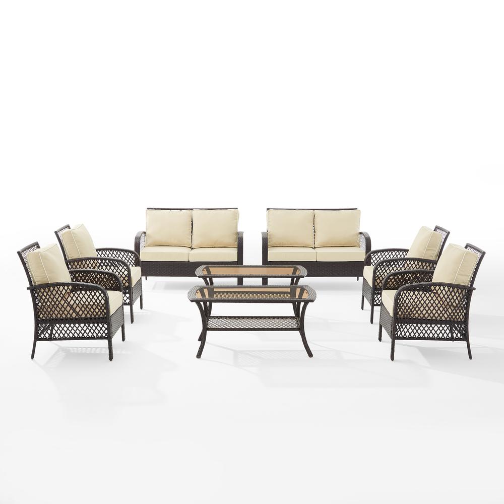 Tribeca 8Pc Outdoor Wicker Conversation Set Sand/Brown - 2 Loveseats, 4 Armchairs, & 2 Coffee Tables. Picture 7