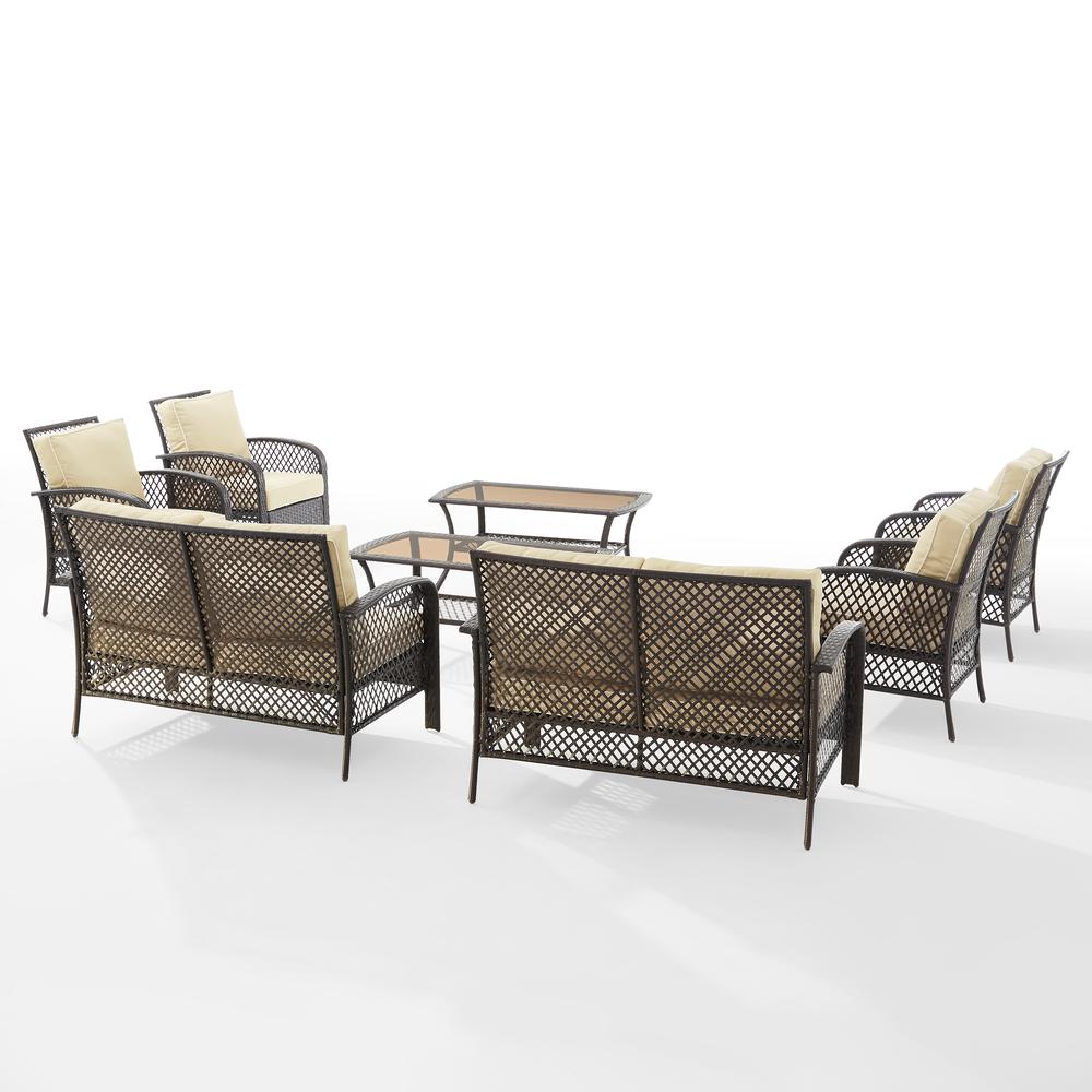 Tribeca 8Pc Outdoor Wicker Conversation Set Sand/Brown - 2 Loveseats, 4 Armchairs, & 2 Coffee Tables. Picture 9