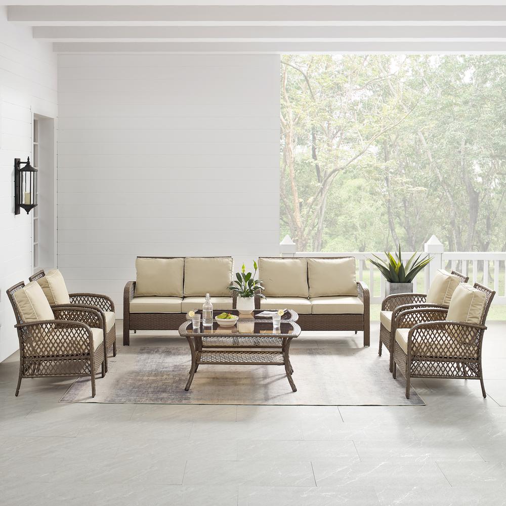 Tribeca 8Pc Outdoor Wicker Conversation Set Sand/Driftwood - 2 Loveseats, 4 Armchairs, & 2 Coffee Tables. Picture 2
