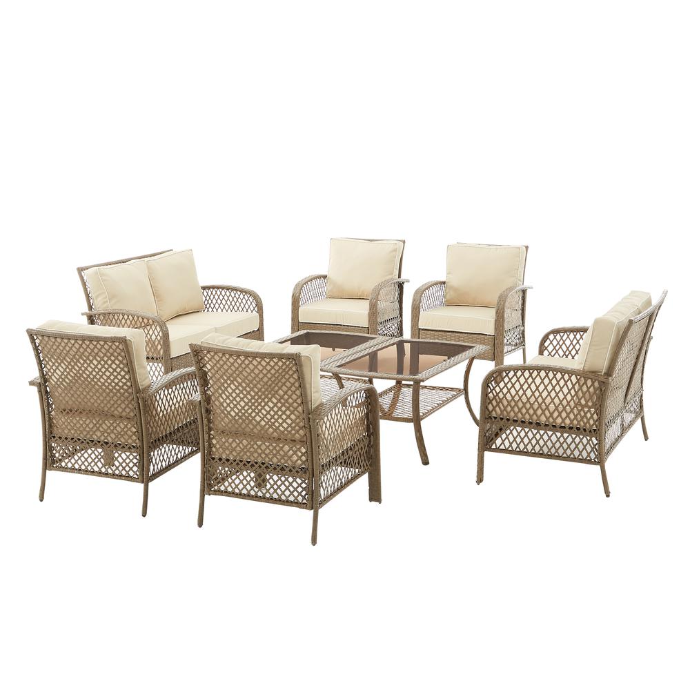 Tribeca 8Pc Outdoor Wicker Conversation Set Sand/Driftwood - 2 Loveseats, 4 Armchairs, & 2 Coffee Tables. Picture 3