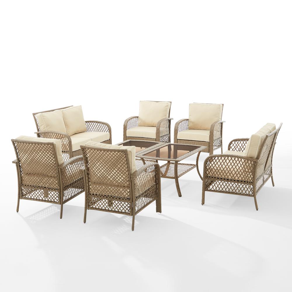 Tribeca 8Pc Outdoor Wicker Conversation Set Sand/Driftwood - 2 Loveseats, 4 Armchairs, & 2 Coffee Tables. Picture 6