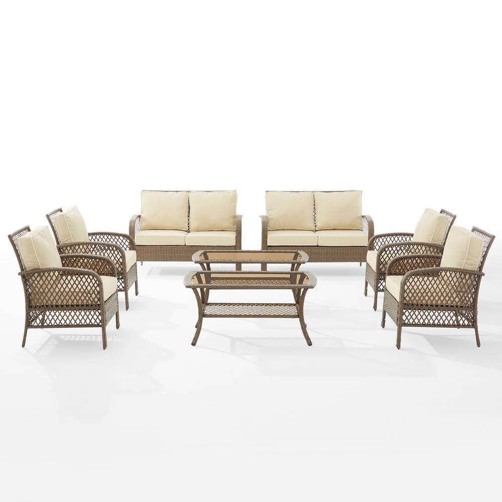 Tribeca 8Pc Outdoor Wicker Conversation Set Sand/Driftwood - 2 Loveseats, 4 Armchairs, & 2 Coffee Tables. Picture 7