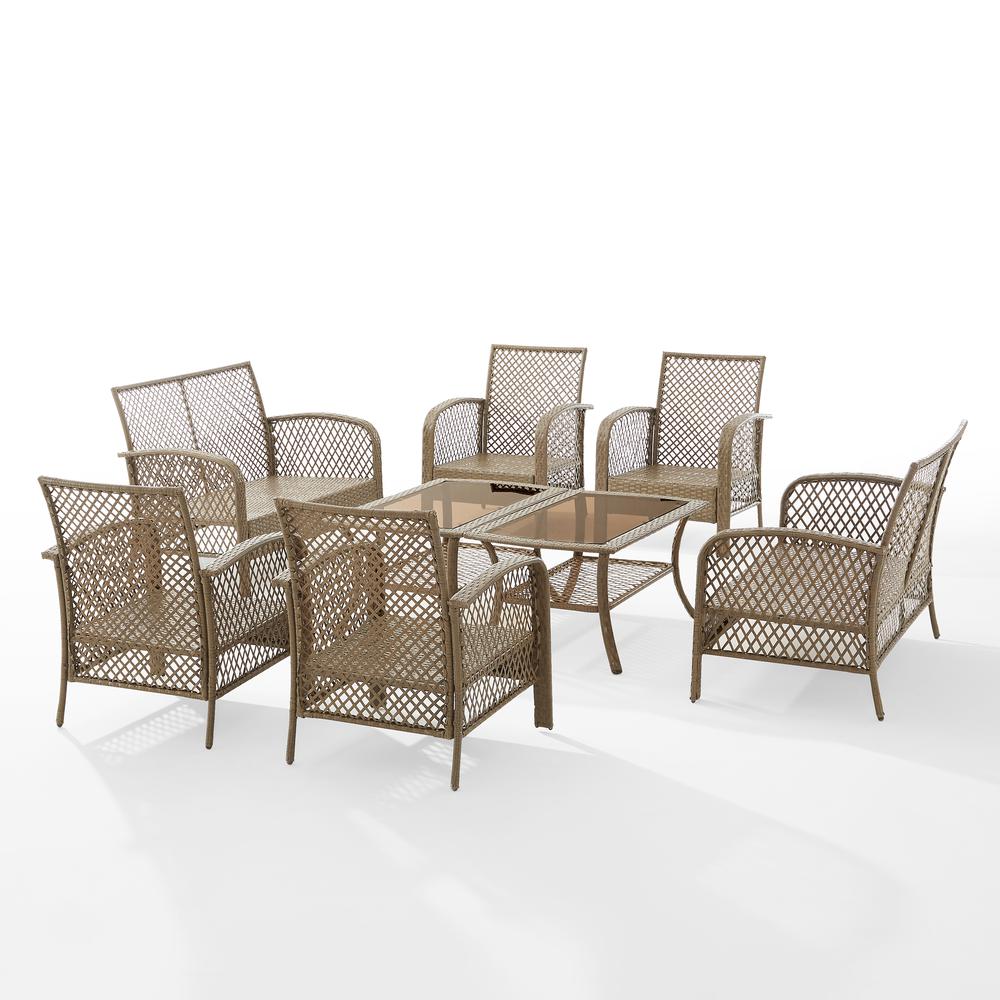 Tribeca 8Pc Outdoor Wicker Conversation Set Sand/Driftwood - 2 Loveseats, 4 Armchairs, & 2 Coffee Tables. Picture 8