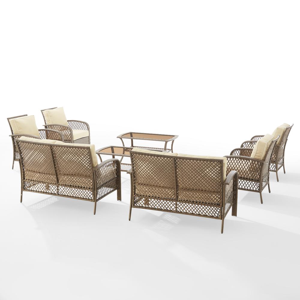 Tribeca 8Pc Outdoor Wicker Conversation Set Sand/Driftwood - 2 Loveseats, 4 Armchairs, & 2 Coffee Tables. Picture 9