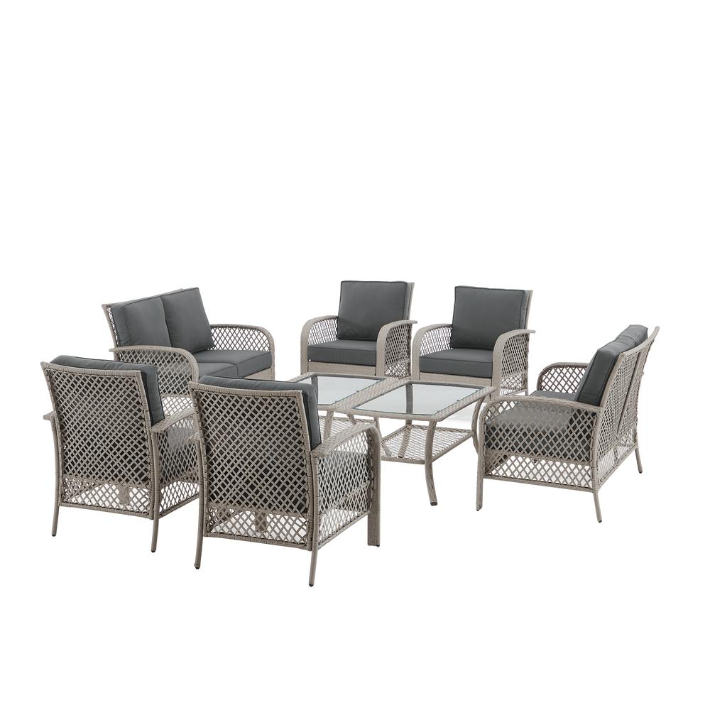 Tribeca 8Pc Outdoor Wicker Conversation Set Charcoal/Gray - 2 Loveseats, 4 Armchairs, & 2 Coffee Tables. Picture 3