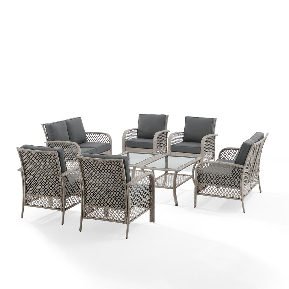Tribeca 8Pc Outdoor Wicker Conversation Set Charcoal/Gray - 2 Loveseats, 4 Armchairs, & 2 Coffee Tables. Picture 6