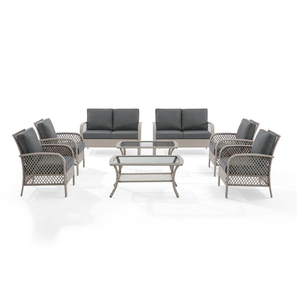 Tribeca 8Pc Outdoor Wicker Conversation Set Charcoal/Gray - 2 Loveseats, 4 Armchairs, & 2 Coffee Tables. Picture 7